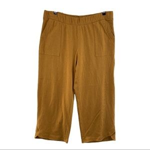 Pure Jill Women’s Mustard Yellow Cotton Linen Blend Pull On Cropped Pants